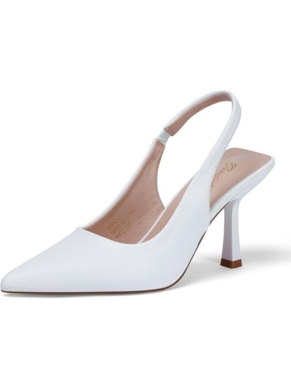 Women's White Slingback Kitten Heel Pointed Closed Toe Stiletto Slip On Sandals